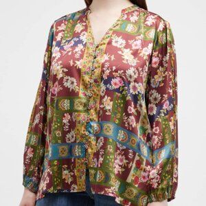 Johnny Was Laurie Lydia Silk-Blend Blouse Women's NWT 3X MSRP $340.00
